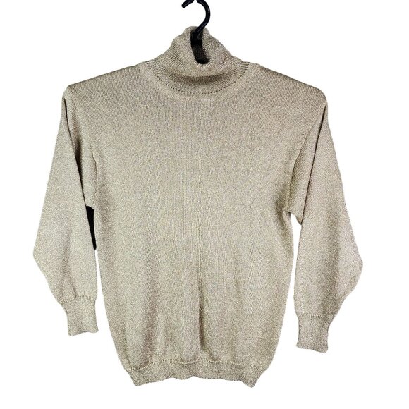 Womens Metallic Gold Suzelle Sweater Long Sleeves & Ribbed Cuffs Turtle Neck S - Picture 1 of 10
